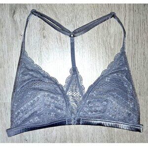 Victoria's Secret Grey Lace Triangle Bralette Size Small Racerback Front Closure